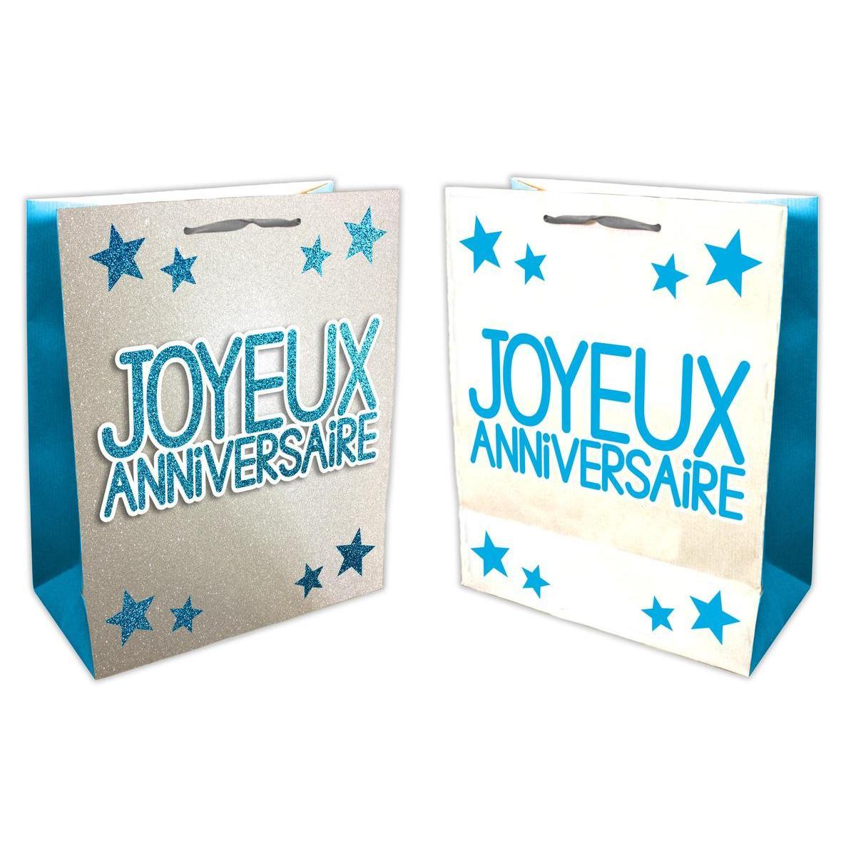 Sac cadeaux joyeux anniversaire paillette bleu