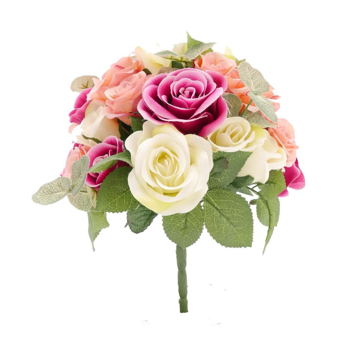 Bouquet de Roses - H 33 cm - Rose, Blanc