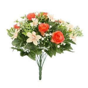 Bouquet de Roses et Orchidées - H 41 cm - Orange, Rose