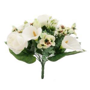 Bouquet de Roses et Pensées - H 41 cm - Blanc