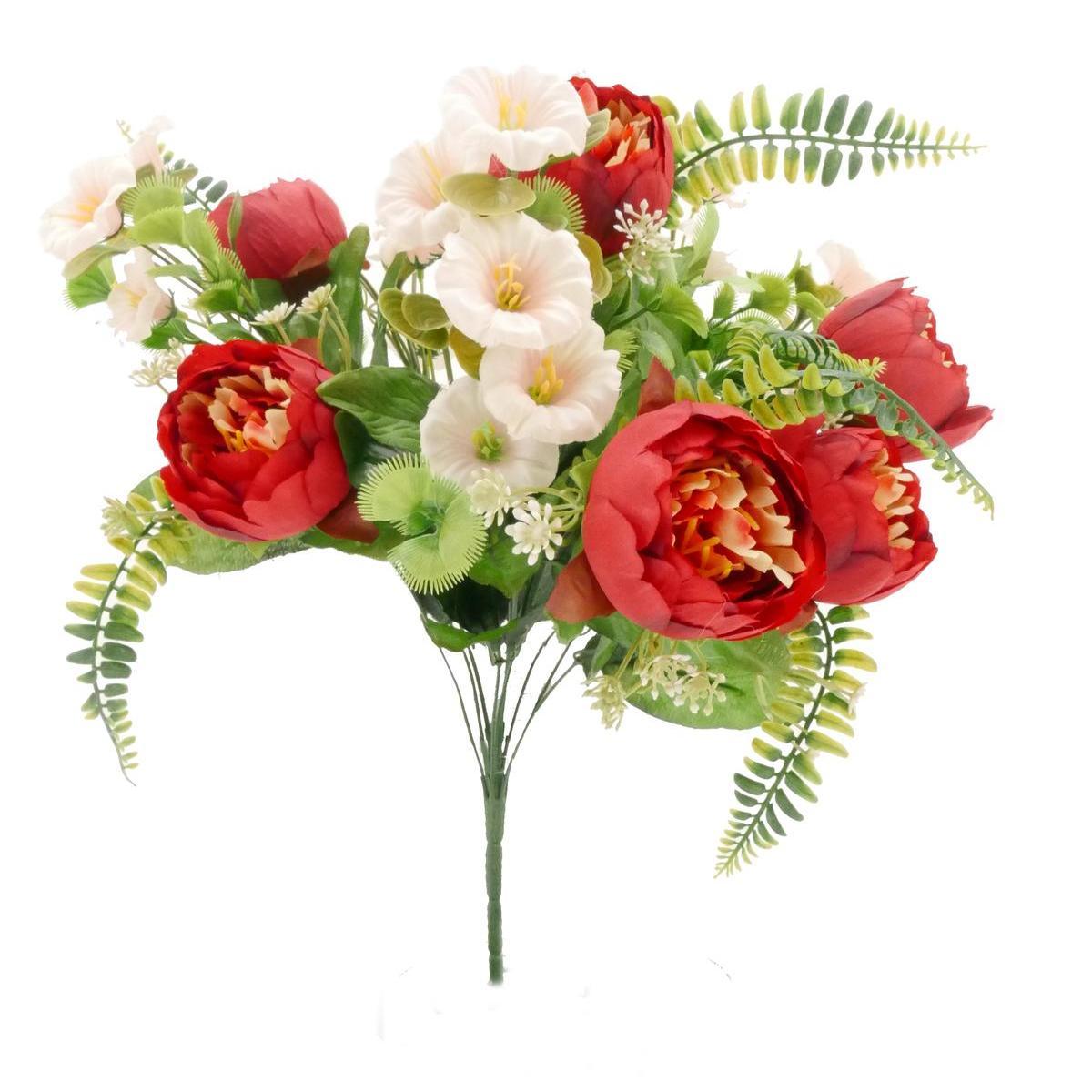 Bouquet Pivoines et Pétunias - H 52 cm - Rose, Rouge