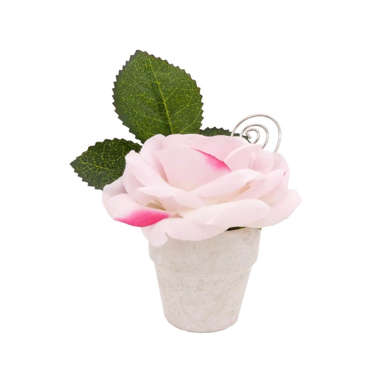Porte-nom Rose velours - H 9 cm - Rose, Blanc