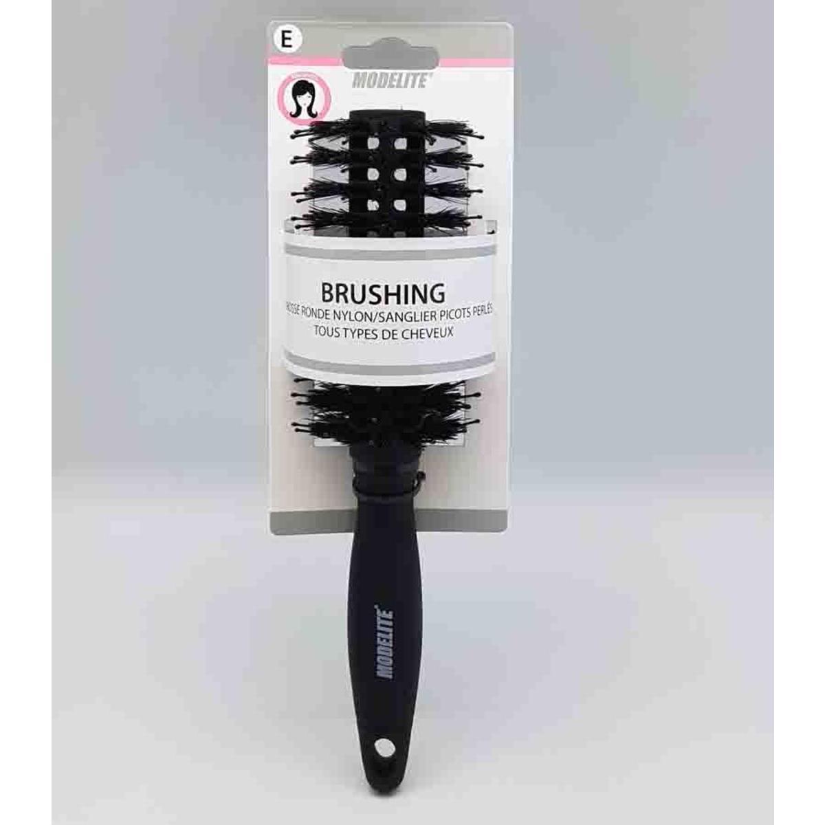 Brosse brushing picots perlés & poils mixtes - ø 2.4 x L 26 cm - Noir - MODELITE