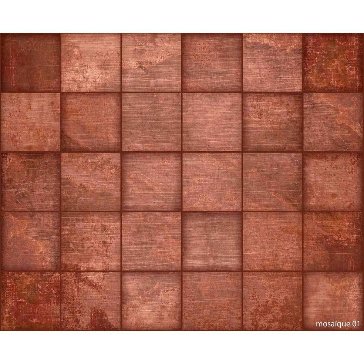 Stickers adhésifs imitation carrelage effet 3D mosaïque - 30,5 x 25 cm - Marron bronze