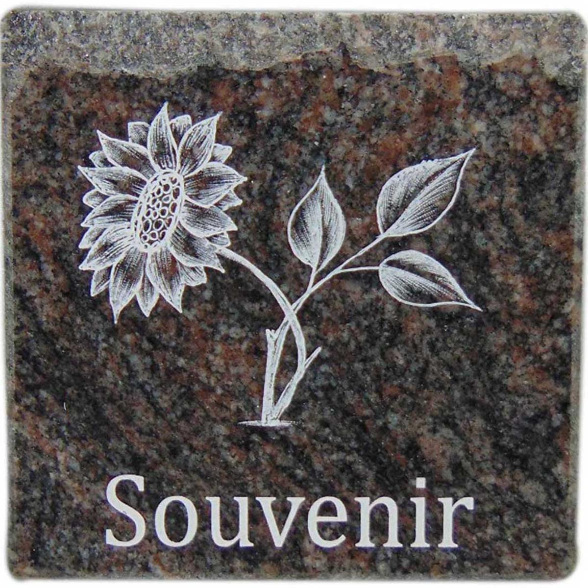 Plaque funéraire en granit - 15 x 15 cm - Marron