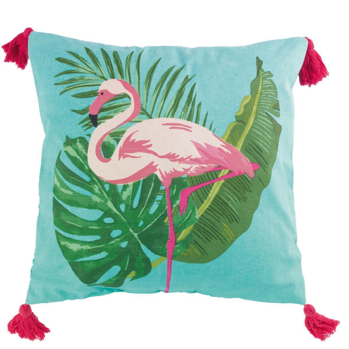 Coussin à pompons Tropic Life - Vert, bleu, rose