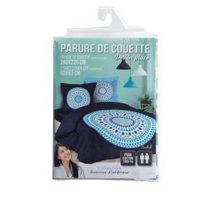 Parure de lit Baobab de 3 places - 240 x 220 cm - Bleu, blanc