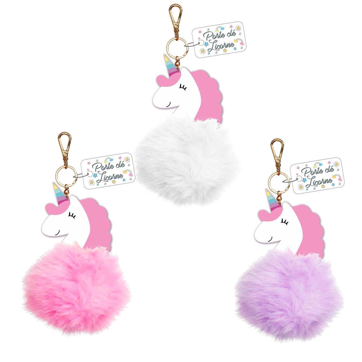 Bijou de sac Licorne pompon - L 15 cm - Différents modèles - Rose, violet ou blanc