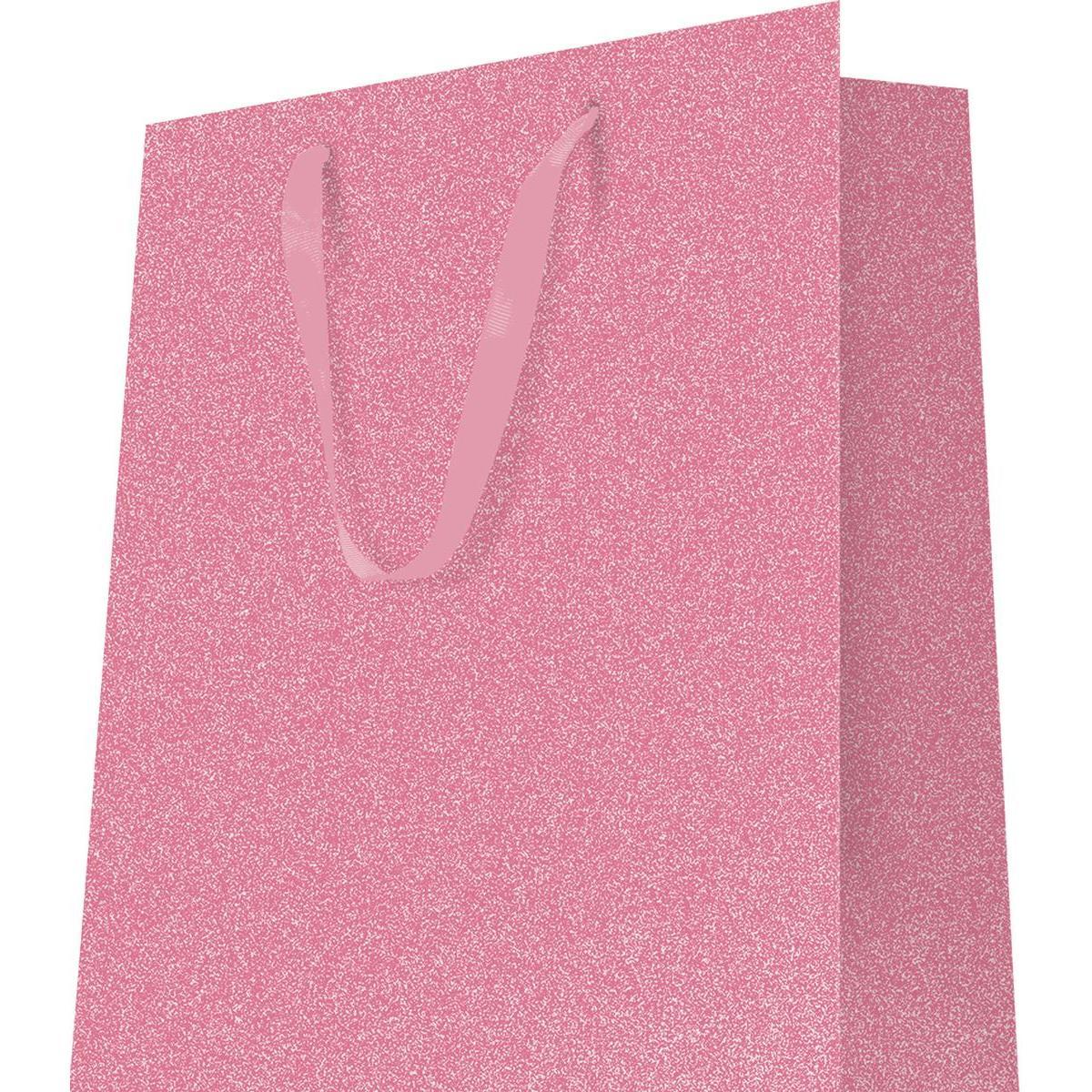 Sac cadeau pailleté rose 200g - 12 x 7 x 15 cm