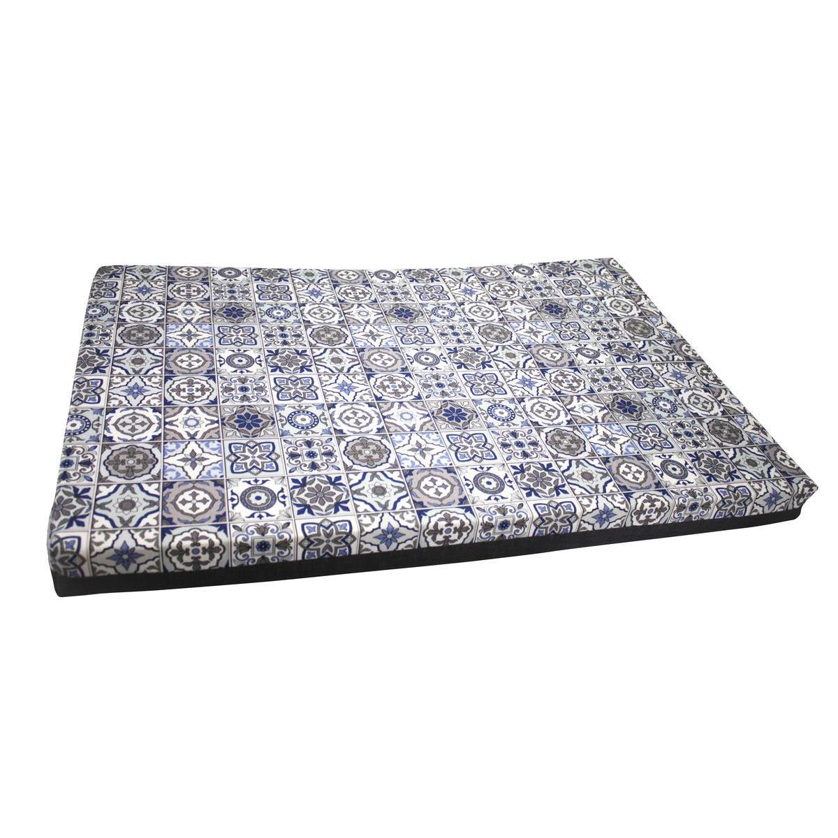 Matelas déhoussable motifs carreaux de ciment - 75 x 115 x 8 cm - Différents modèles - Bleu, gris