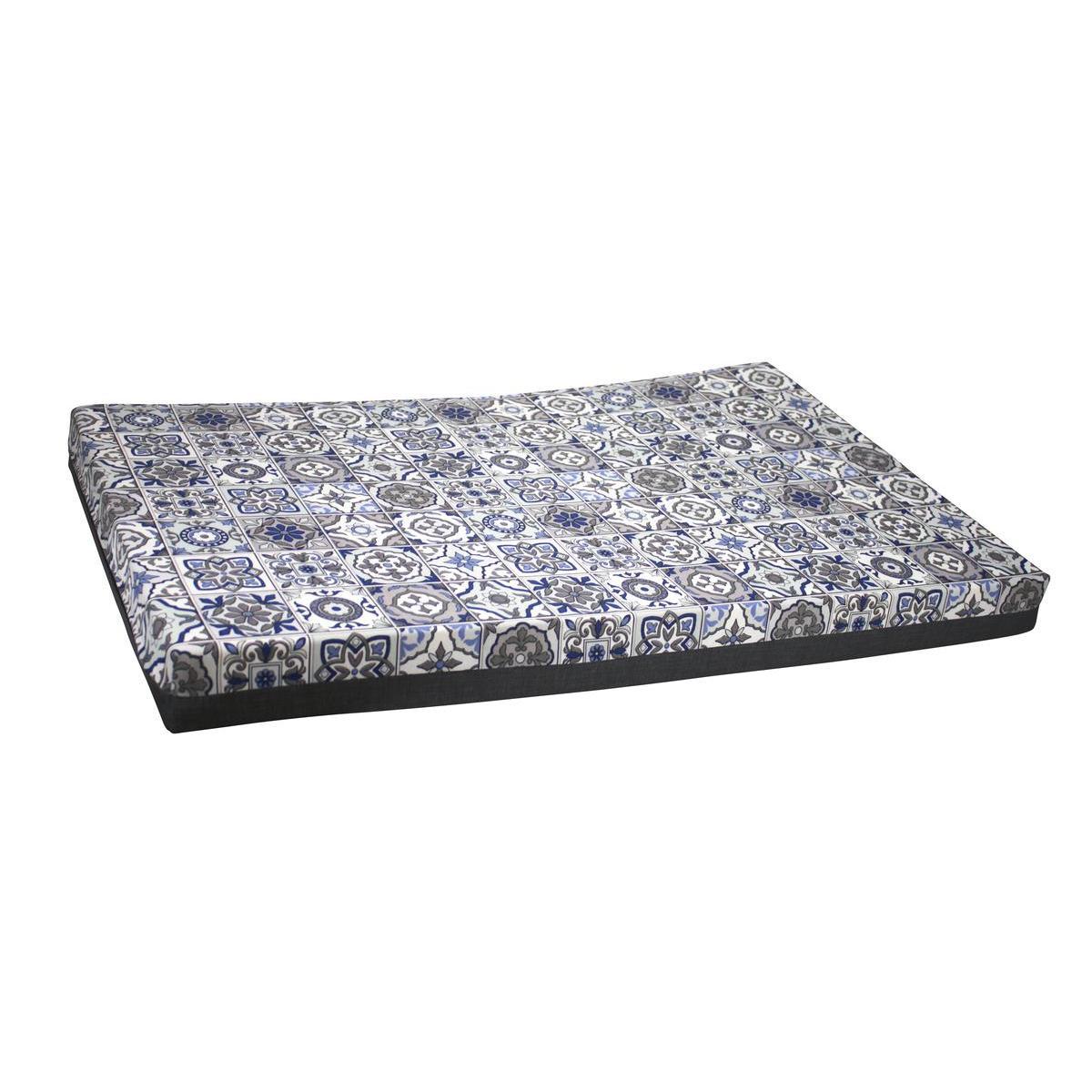 Matelas déhoussable motifs carreaux de ciment - 60 x 100 x 8 cm - Différents modèles - Bleu, gris