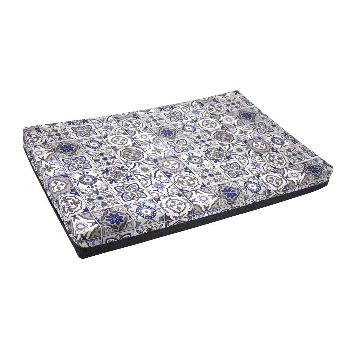 Matelas déhoussable motifs carreaux de ciment - 50 x 80 x 8 cm - Différents modèles - Bleu, gris