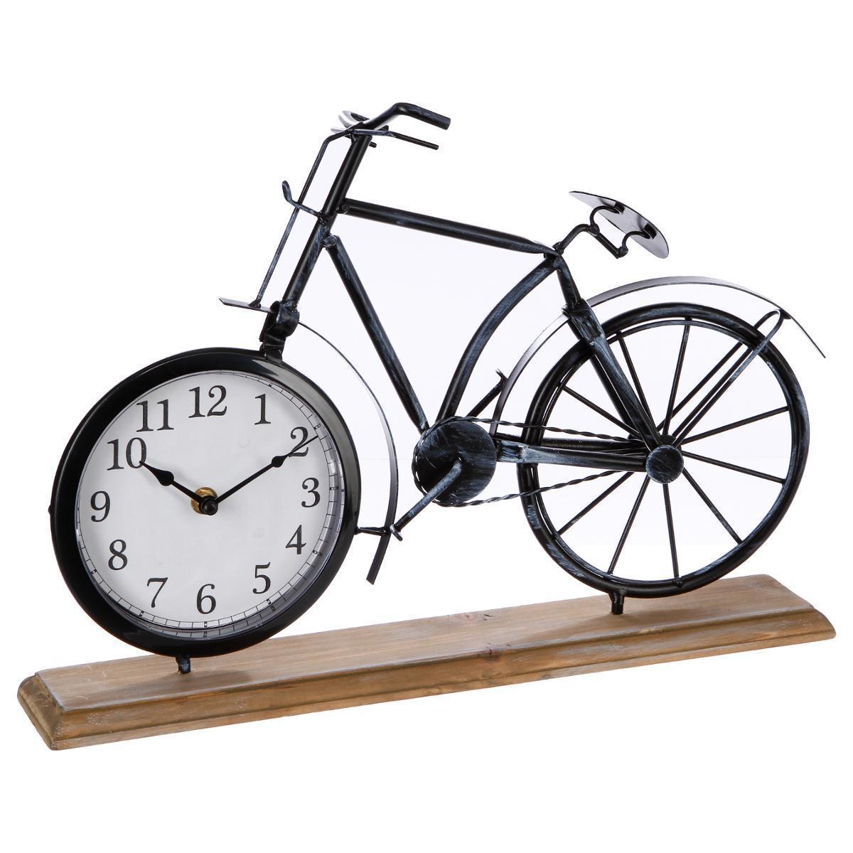 Horloge a poser velo noir socle bois