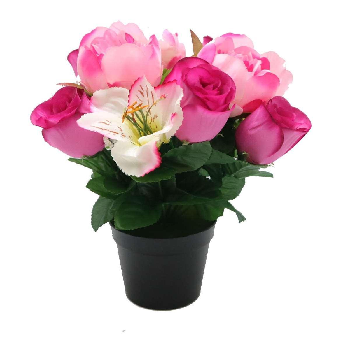 Composition de roses et pivoines synthétiques - H 28 cm - Multicolore