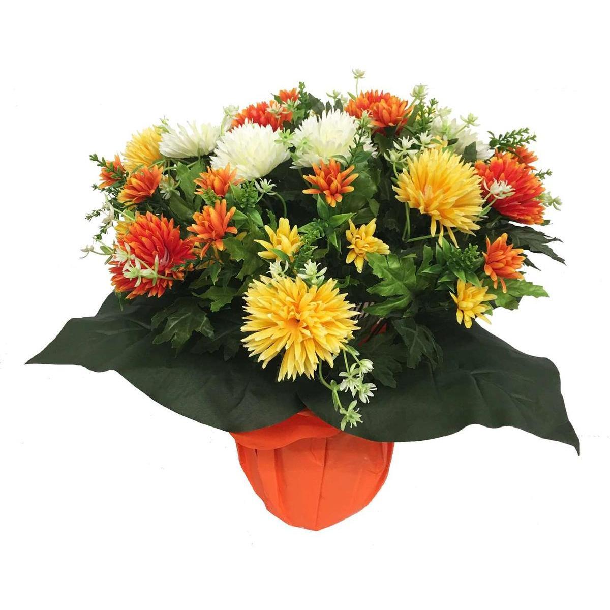 Composition de chrysanthèmes corolle synthétiques - H 45 cm - Multicolore