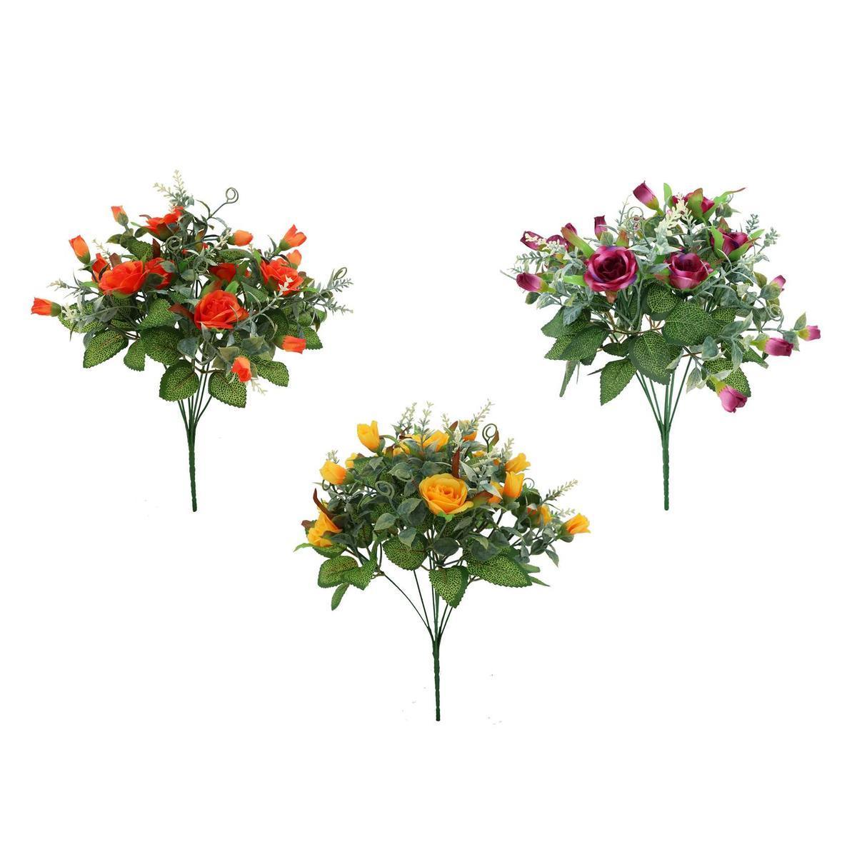 Bouquet de roses et boutons de rose synthétiques - H 35 cm - Multicolore