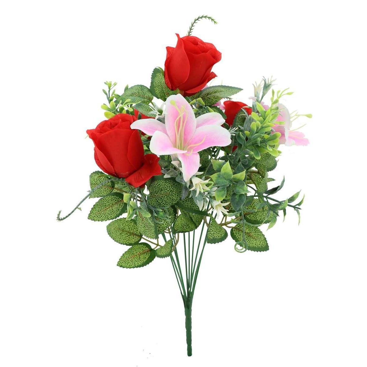 Bouquet roses et lys synthétiques - H 64 cm - Multicolore