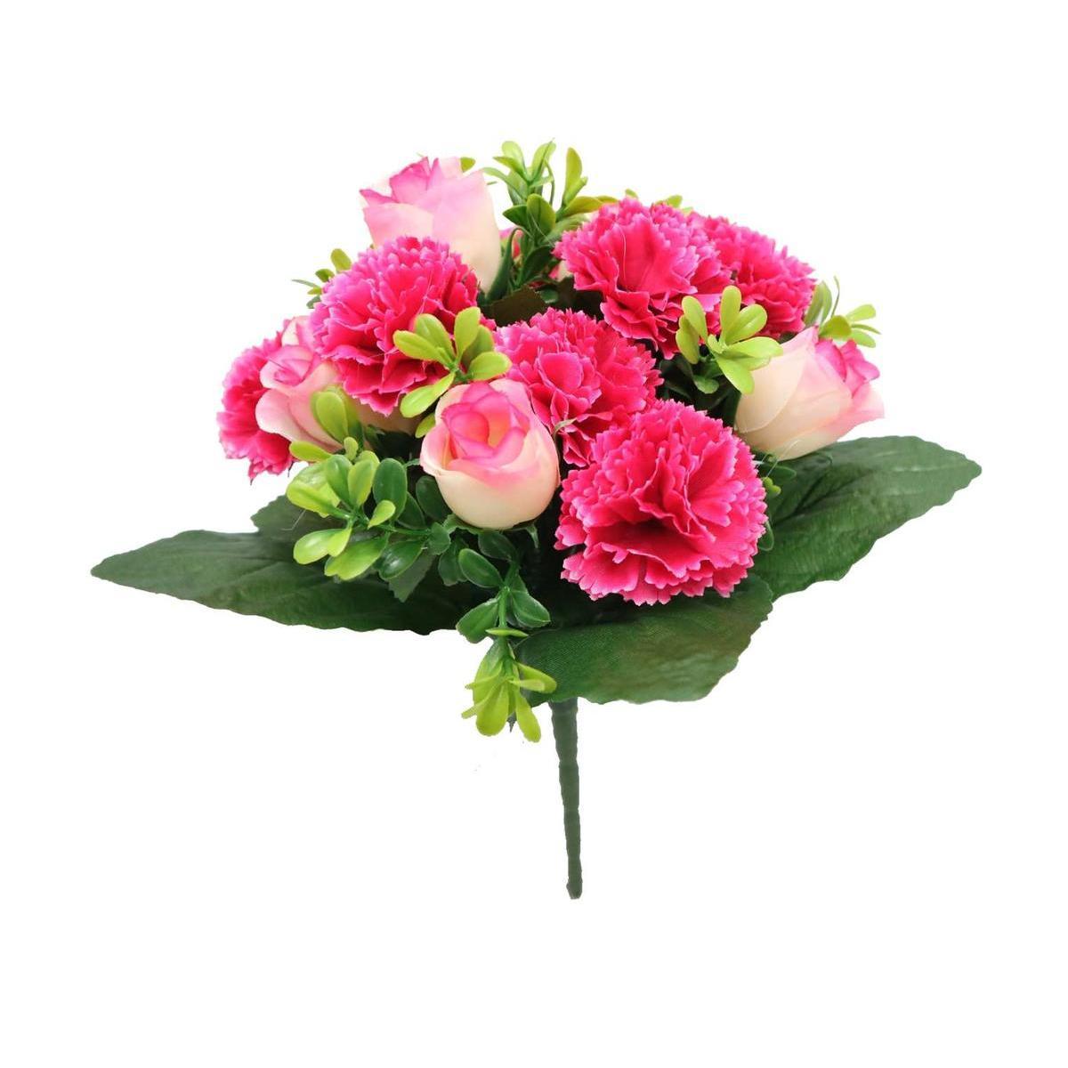 Bouquet d'œillets et boutons de rose synthétiques - H 28 cm - Multicolore