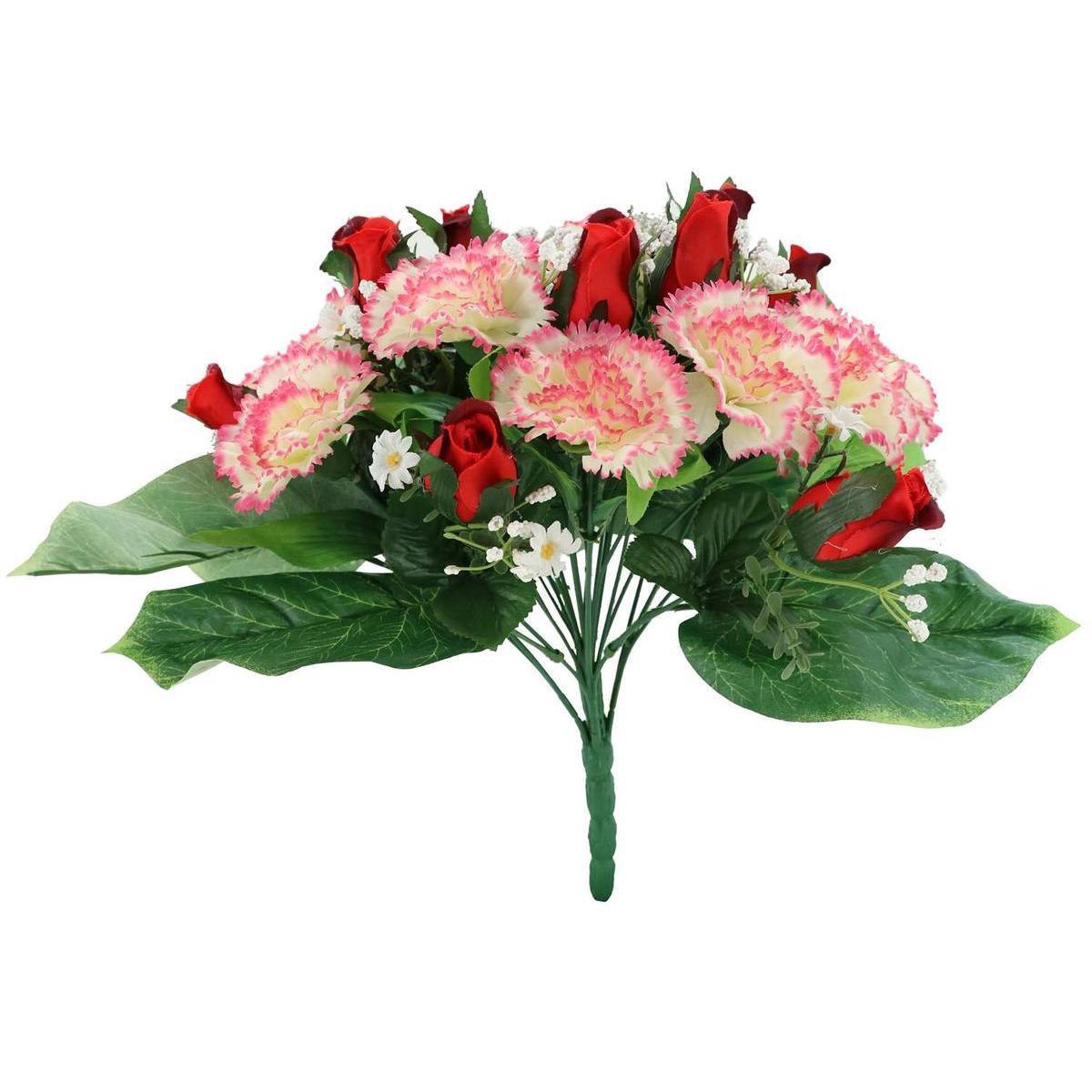Bouquet d'œillets et de boutons de rose synthétiques - H 38 cm - Multicolore