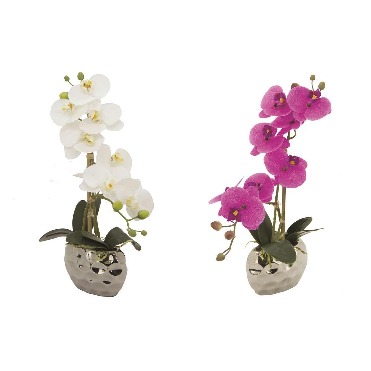 2 orchidées toucher naturel en pot - Rose, blanc