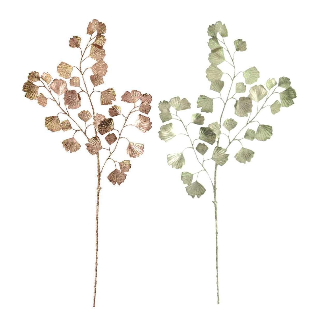 Branche de ginkgo synthétique pailletée - h92 cm - Multicolore