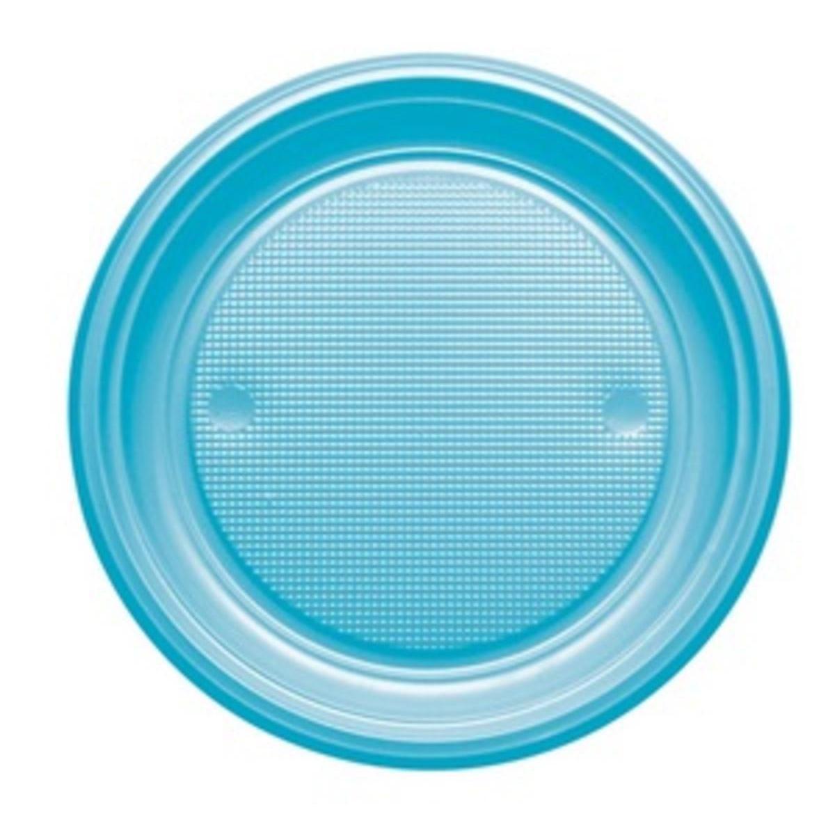 Assiette plastique ronde 22cm turquoise x 20 réutilisable