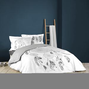 Parure de lit imprimée Akita - L 240 x l 220 cm - Blanc, gris