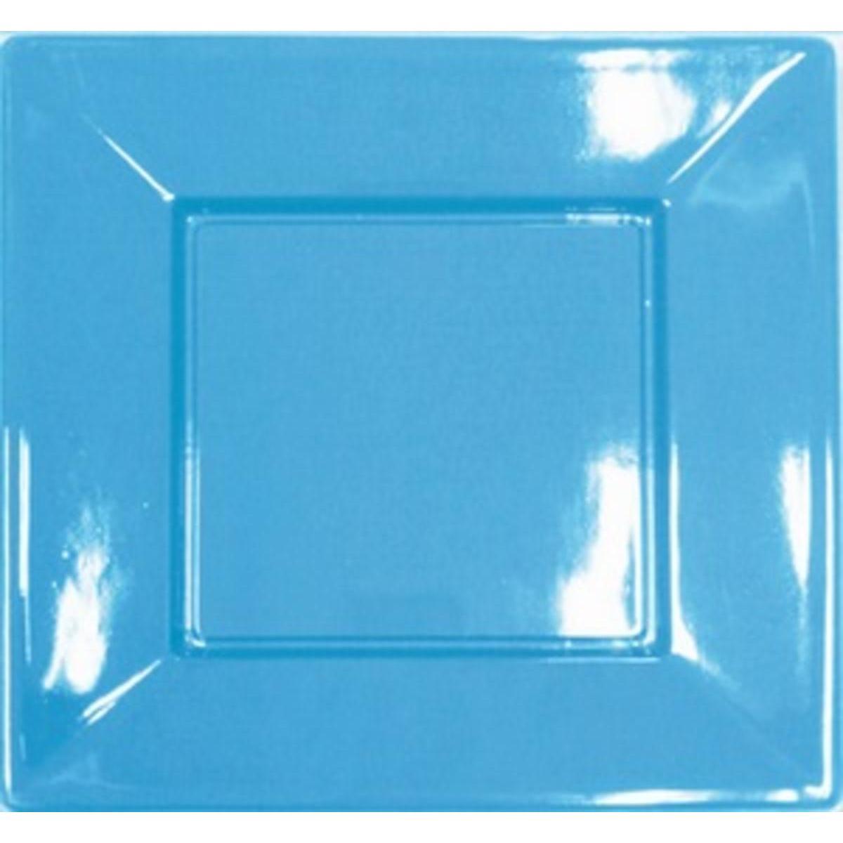 Assiette plastique carré 23 cm bleu lagon réutilisable x 8