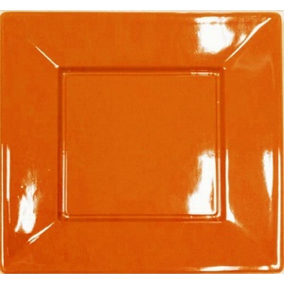 Assiettes plastique carré 23 cm orange réutilisable x 8
