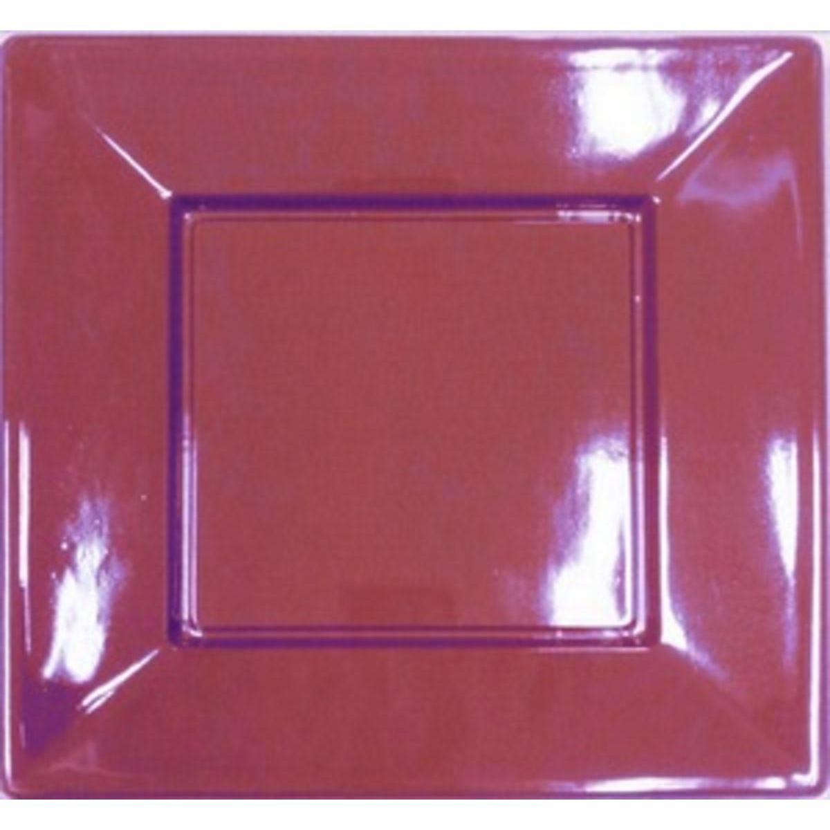 Assiettes plastique carré 23 cm bordeaux réutilisable x 8