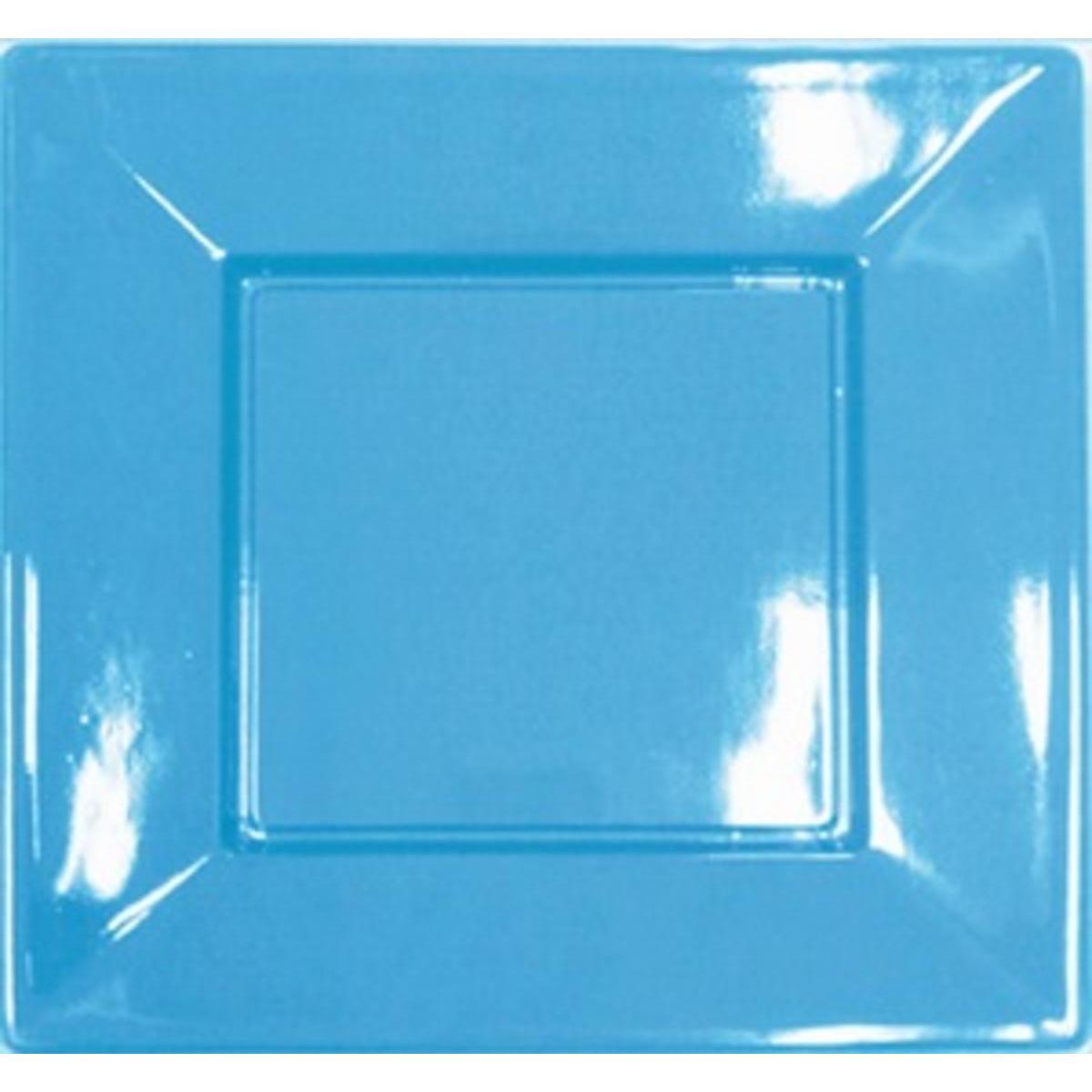 Assiettes plastique carré 18 cm bleu lagon réutilisable x 8