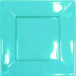 Assiettes plastique carré 18 cm bleu ciel réutilisable x 8