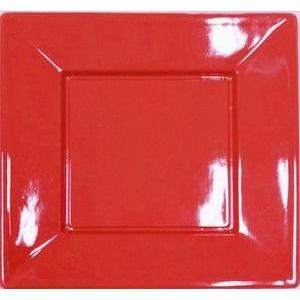 Assiettes plastique carré 18 cm rouge réutilisable x 8