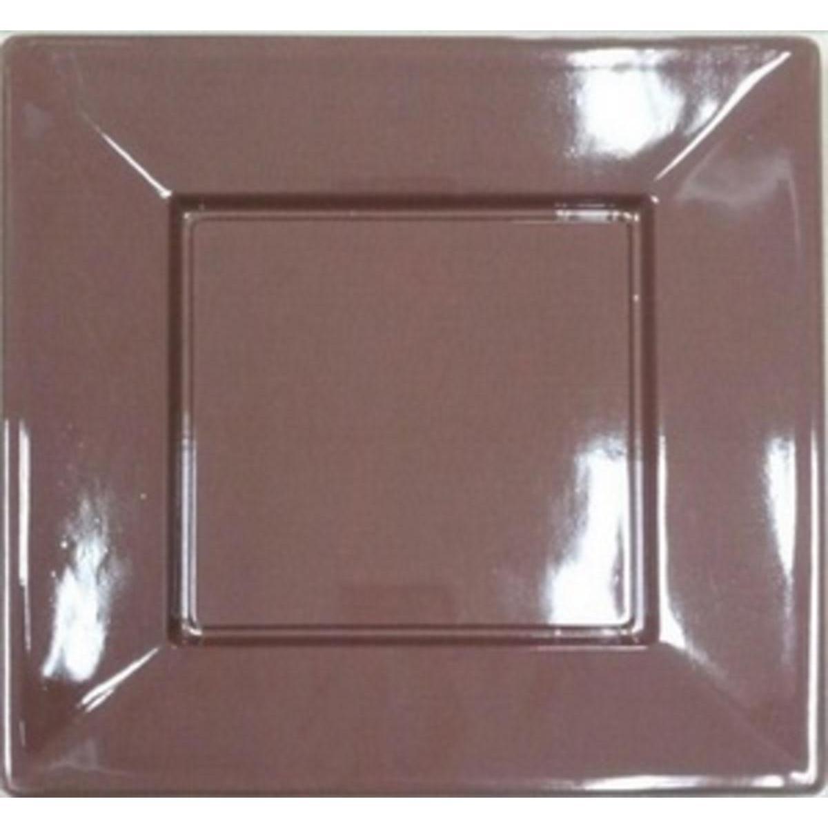 Assiettes plastique carré 18 cm chocolat réutilisable x 8