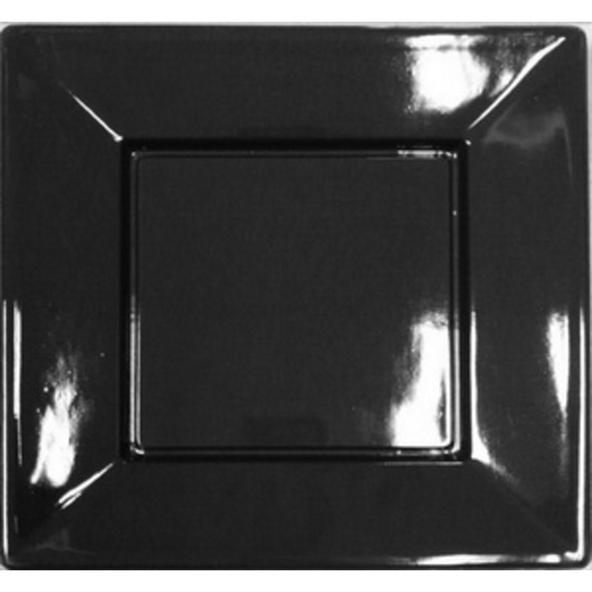 Assiettes plastique carré 18 cm noir réutilisable x 8