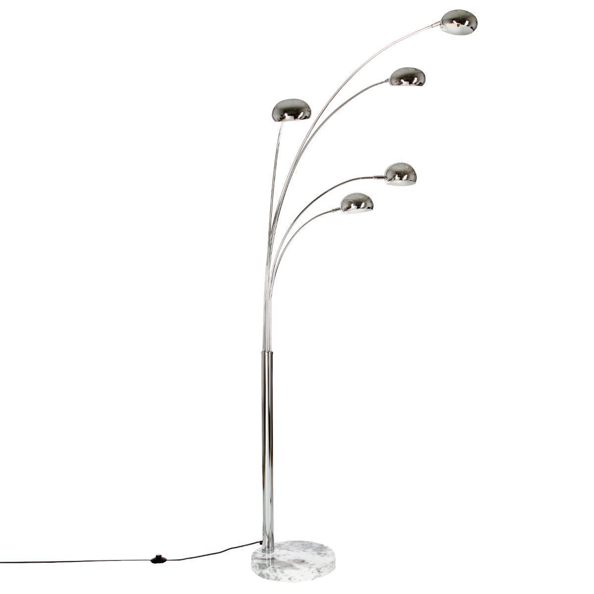 Lampadaire arc acier base marbrée argent H 214 cm