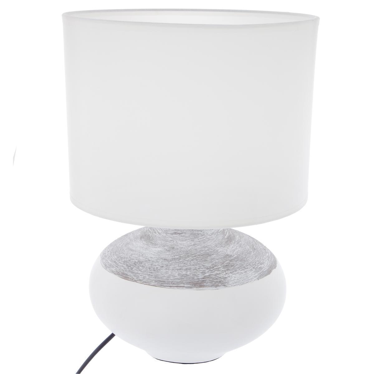 Lampe oval ceramique bato blanc gris mat H 39,5 cm
