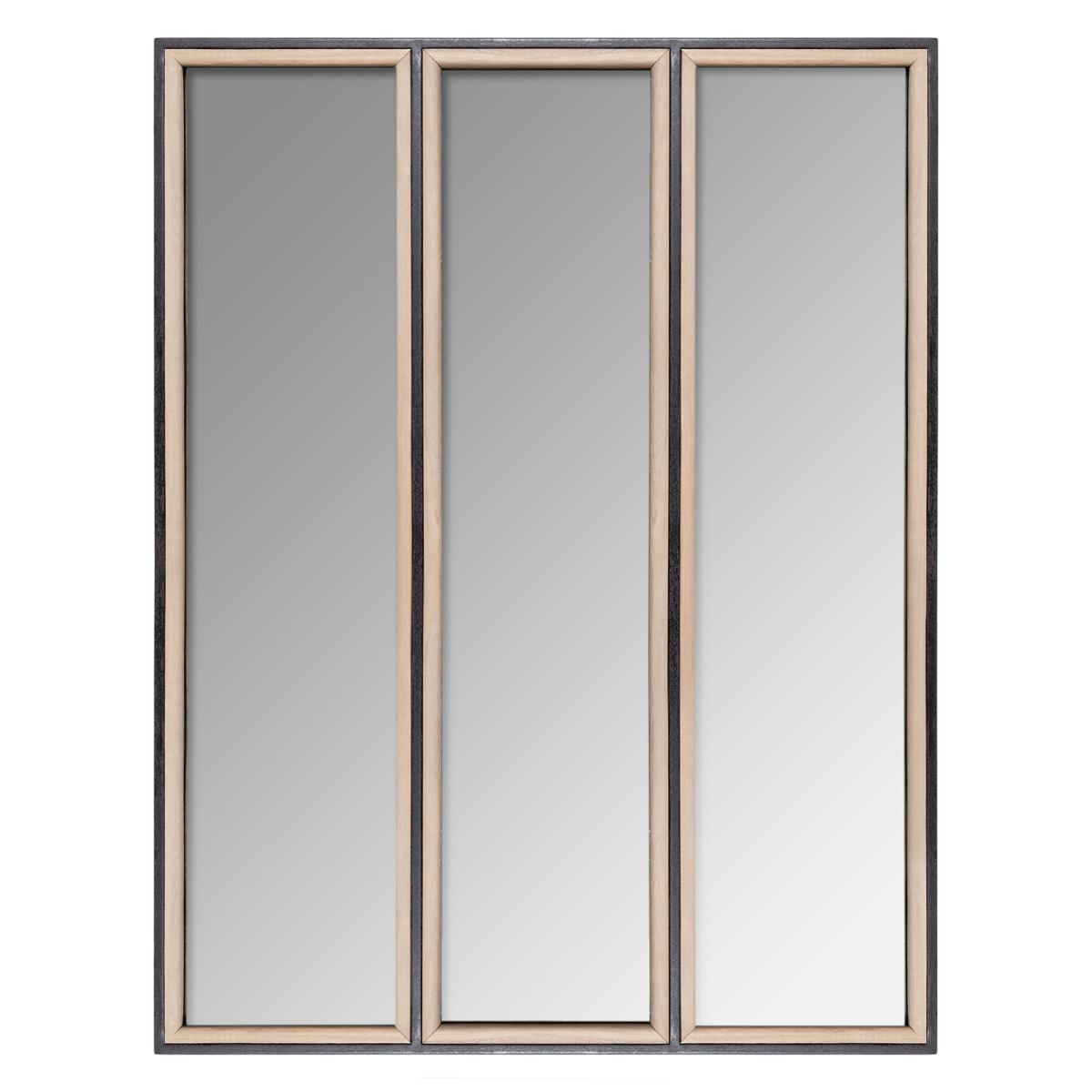 Miroir bois et métal Tina - 70 x 90 cm - Marron, transparent, gris