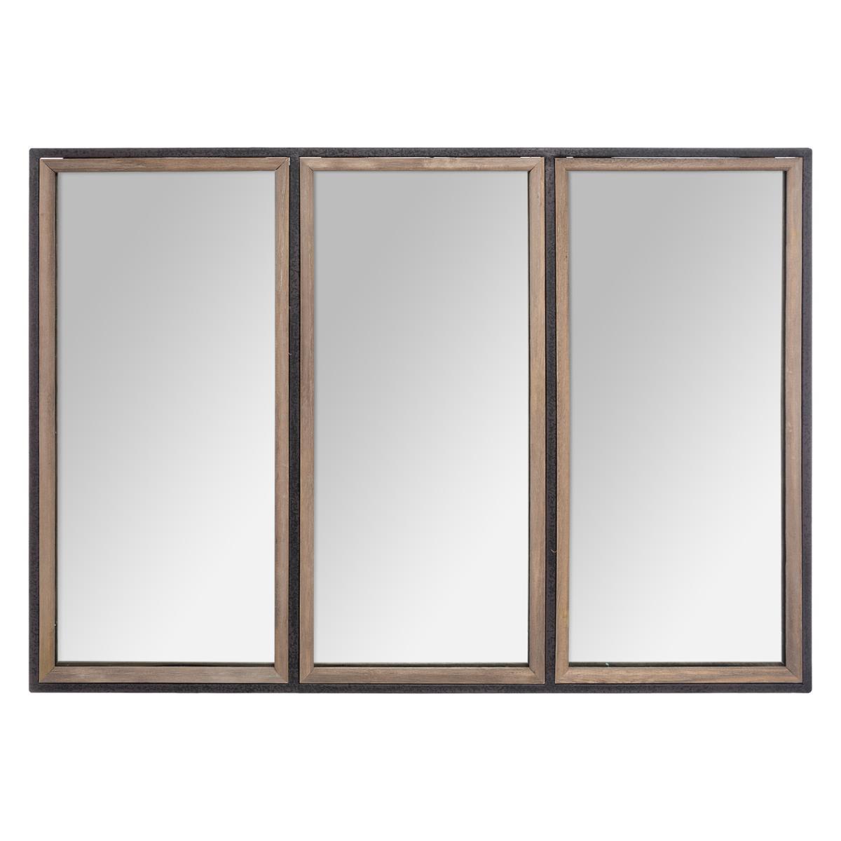 Miroir bois et métal Tina - 74 x 54 cm - Marron, transparent, gris