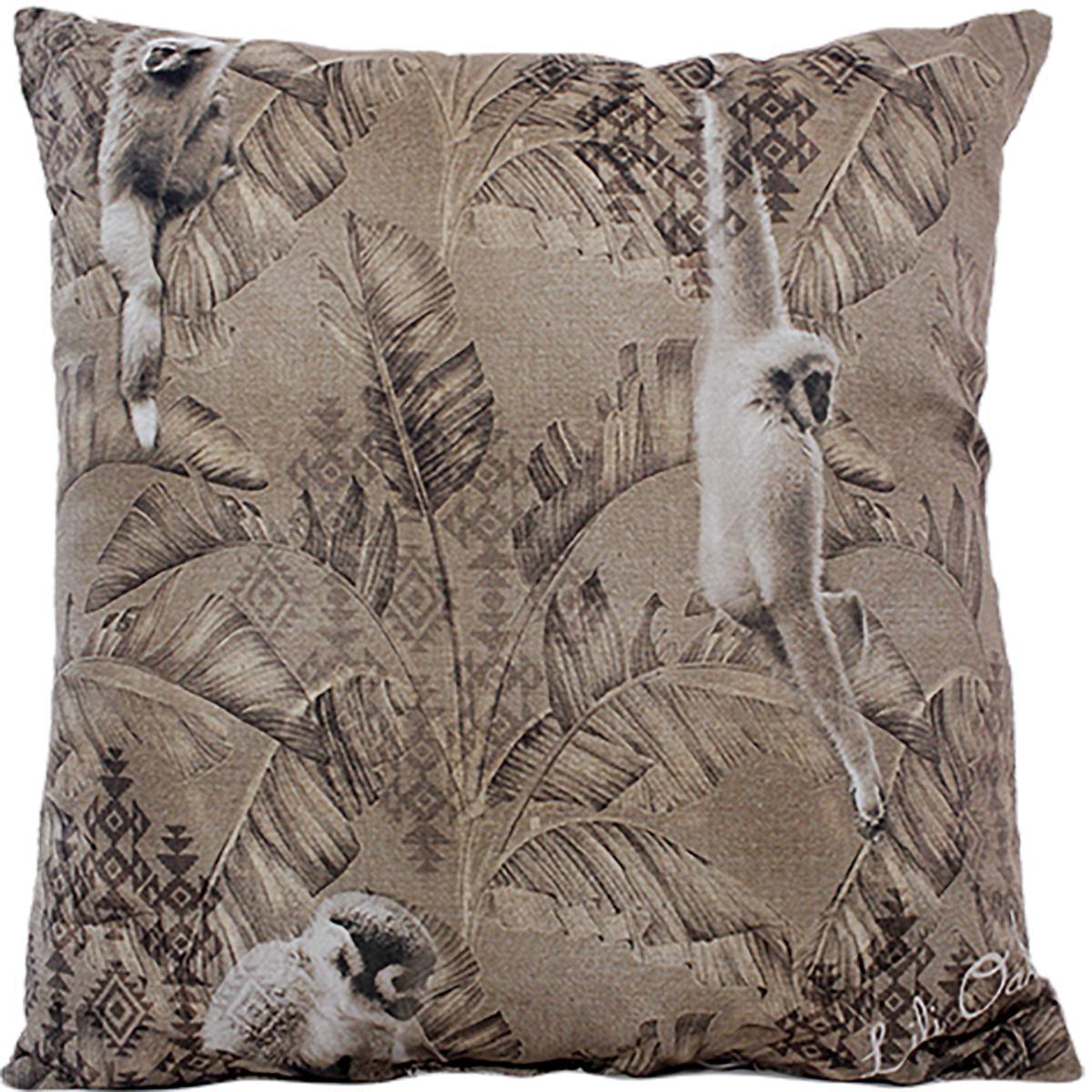 Coussin non-déhoussable Ouistiti sauvage - 40 x 40 cm - Beige, marron