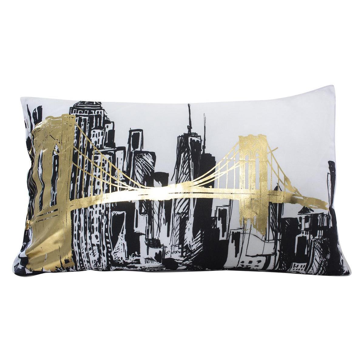 Coussin non-déhoussable imprimé New-York à reflets d'or - 30 x 50 cm - Or, noir, blanc