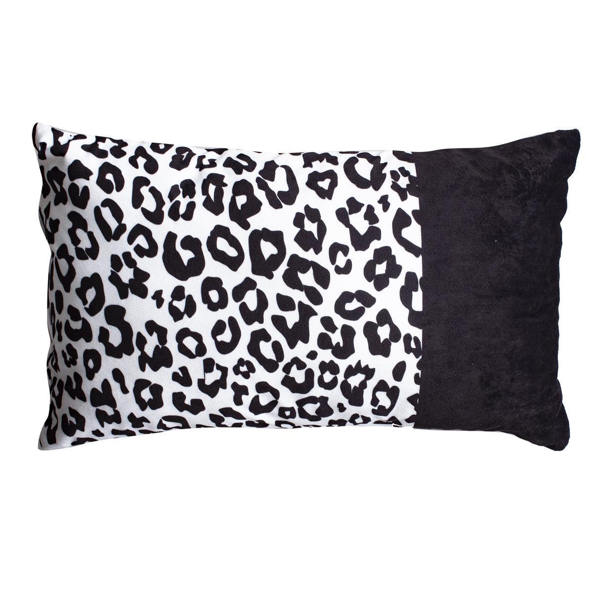 Coussin design non-déhoussable en velours imprimé Guépard - 30 x 50 cm - Noir, blanc