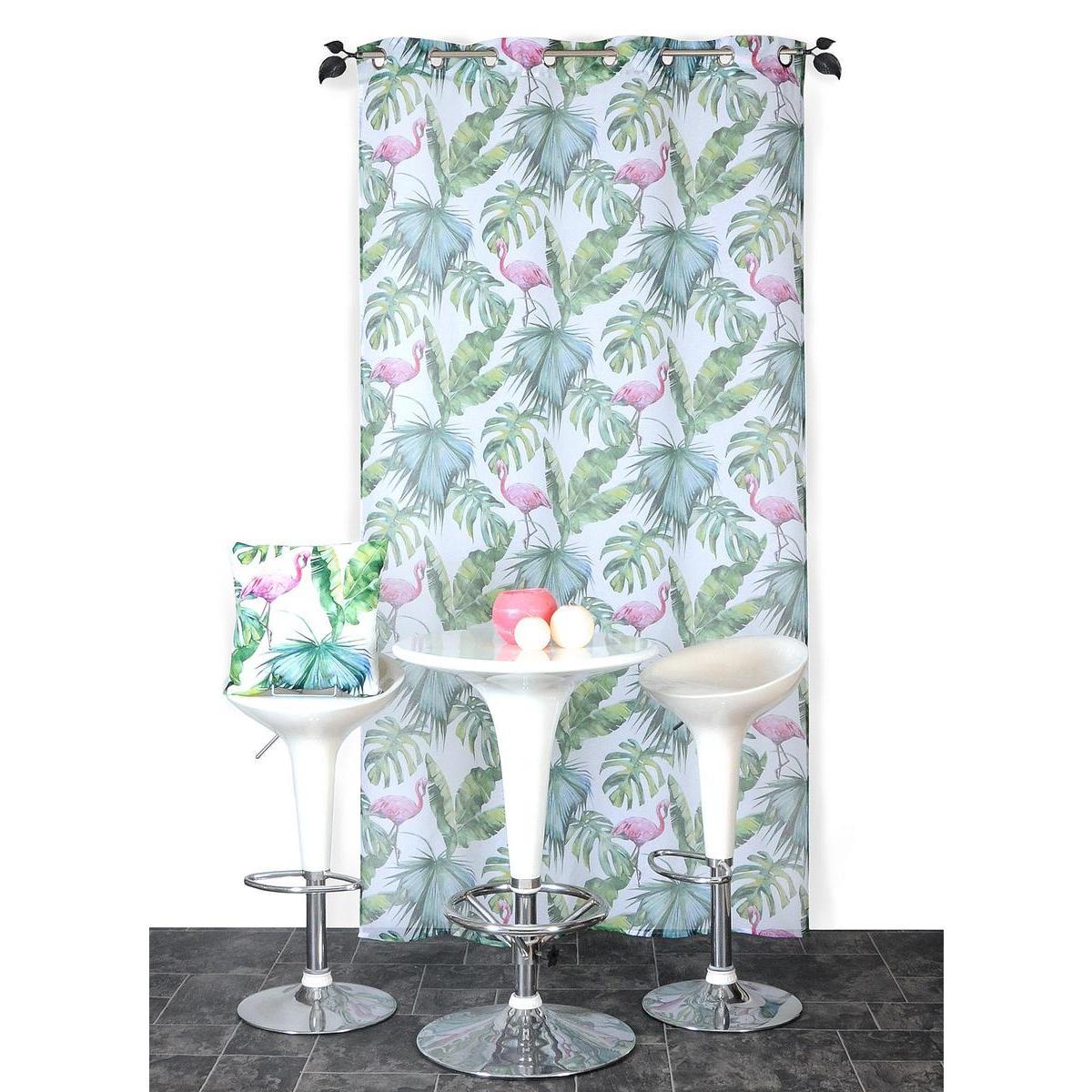 Panneau imprimé motif jungle - L 240 x l 140 cm - Vert, rose, blanc