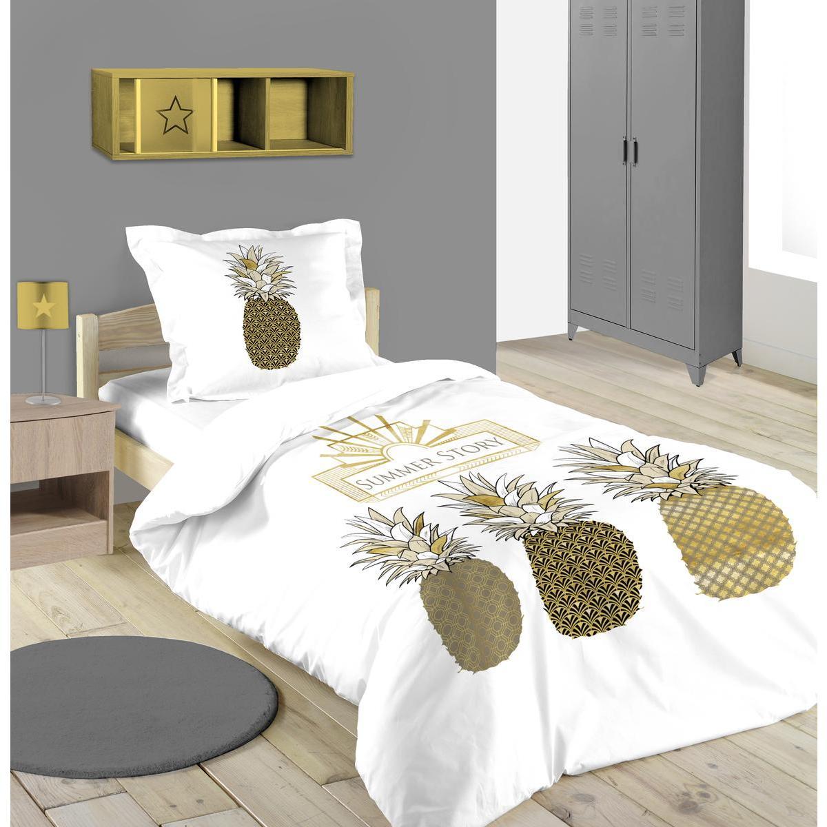 Housse de couette Pinasun - L 200 x l 140 cm - Jaune, blanc