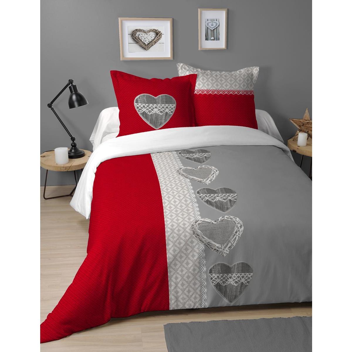 Housse de couette Dulce 2 personnes - L 240 x l 220 cm - Rouge, gris