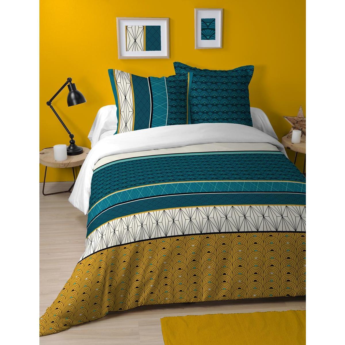 Housse de couette Guimard 2 personnes - L 240 x l 220 cm - Jaune, bleu