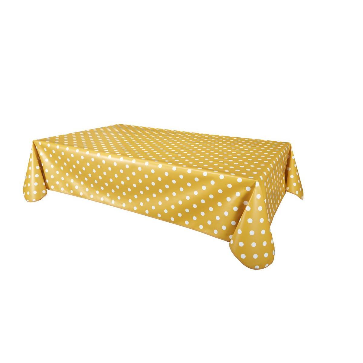 Toile cirée à pois Aline au mètre - l 140 cm - Jaune moutarde, blanc