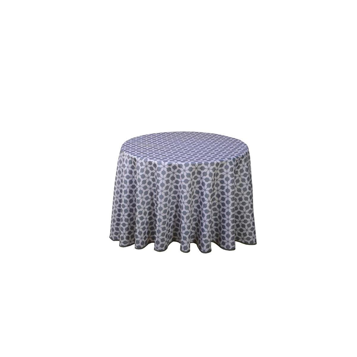 Nappe ronde imprimée à motifs cristallins - ø 180 cm - Gris, bleu