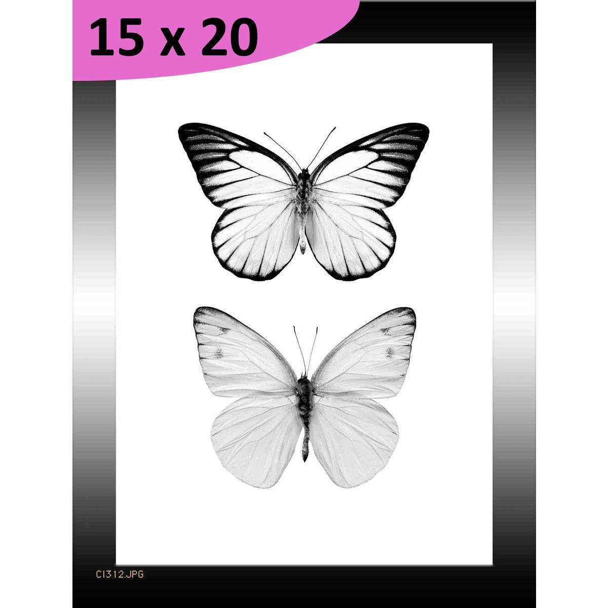 Tableau Papillons - L 15 x P 1.5 x l 20 cm - Noir, blanc - VUE SUR IMAGE
