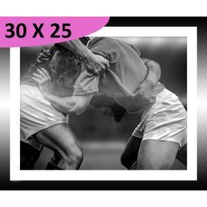 Tableau Mêlée de Rugby - L 30 x l 25 cm - Noir, blanc - VUE SUR IMAGE
